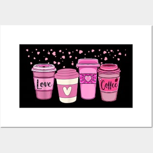 Coffee Lover, Pink Hearts, Galentines day, Valentines day Posters and Art